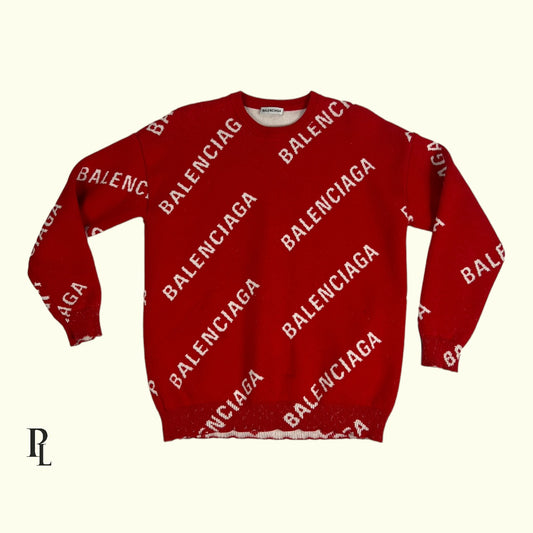 Balenciaga Red Repeat Knit Sweatshirt- Size Extra Small