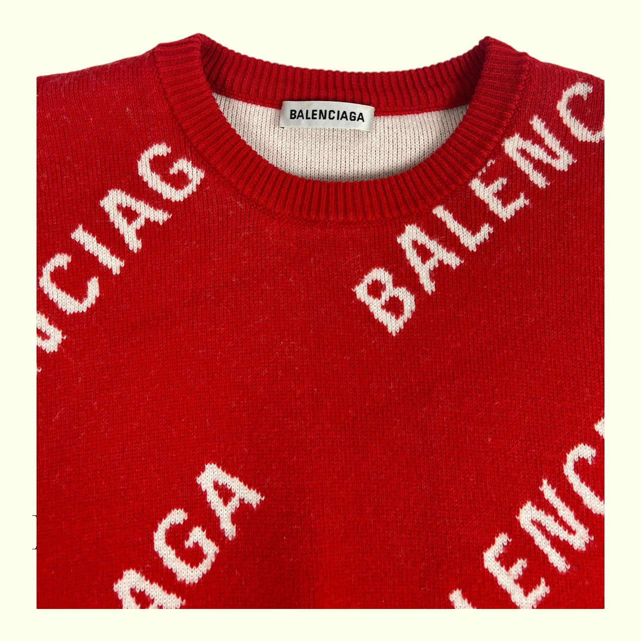 Balenciaga Red Repeat Knit Sweatshirt- Size Extra Small